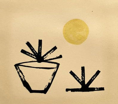 Minimalist plant painting with yellow sun by Sean W Spellman